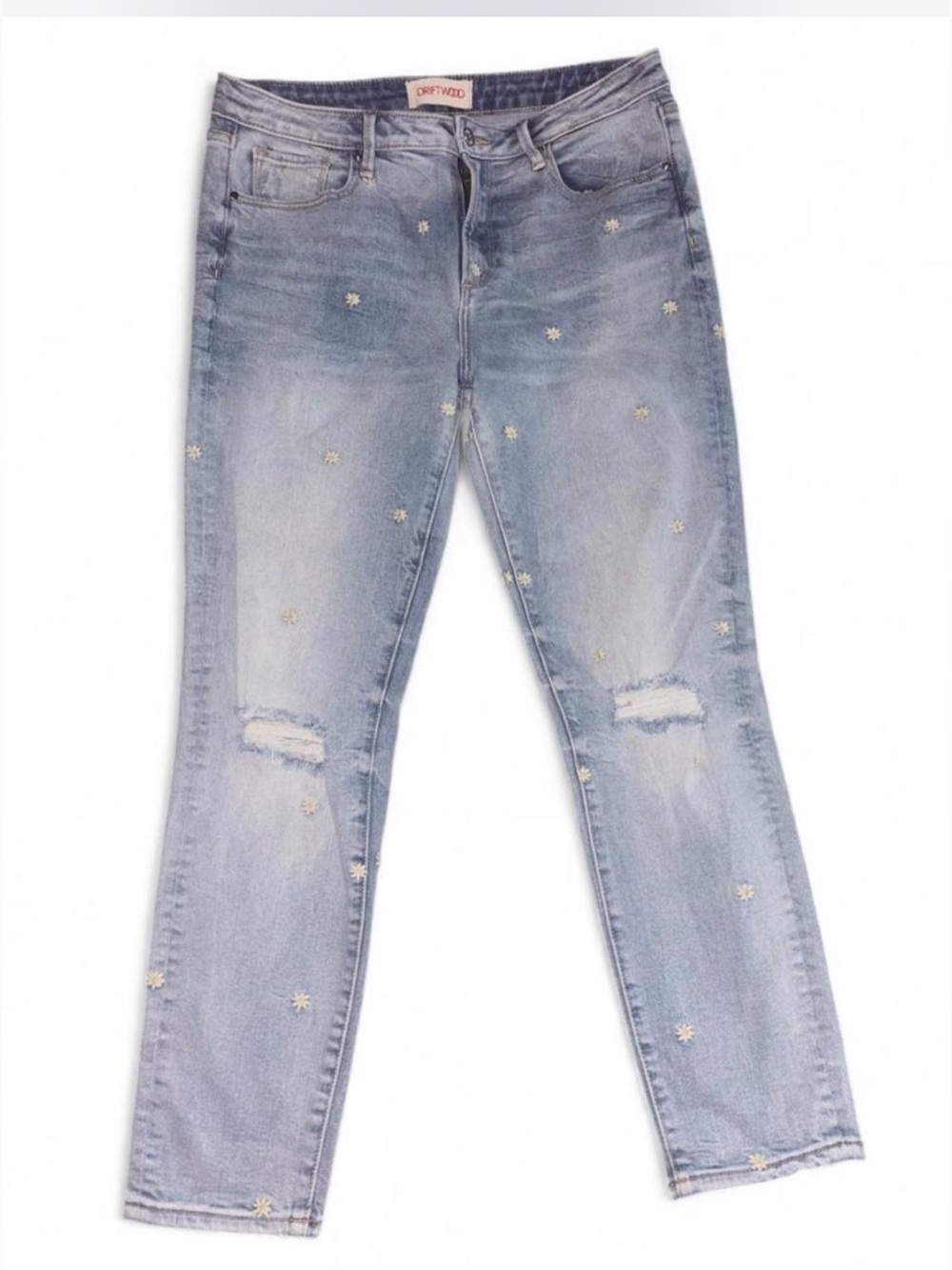 DRIFTWOOD Light Wash Skinny Jeans with Daisy Embroidered Accents